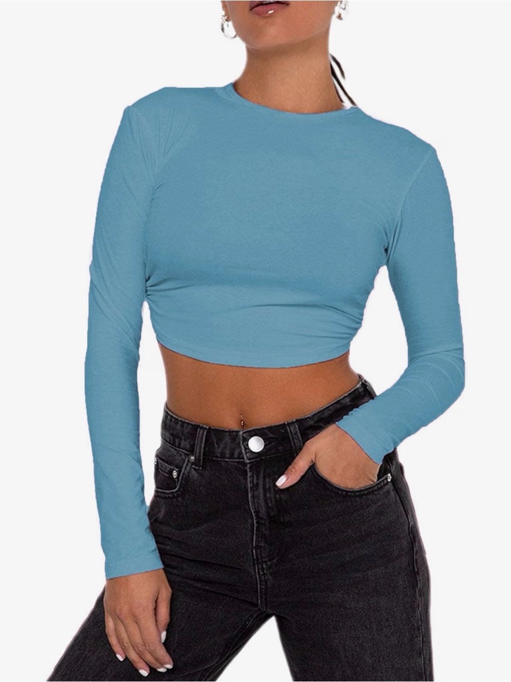 Women's Long Sleeve Cropped Tee in Sky Blue